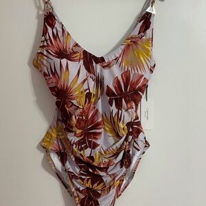 Calvin Klein One piece soft Strechy Tropical Print  Swimsuit Beach Vacation 16